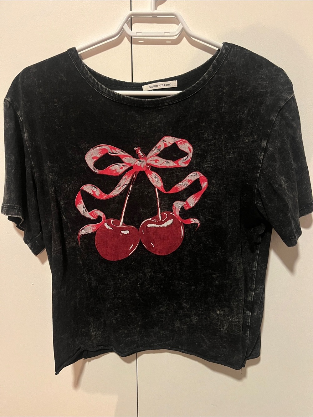 Caution To The Wind Black Tee with Red Cherry Graphic